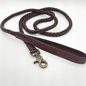 Vintage Cole Haan 6’ rolled braid leash, all-leather, brass hardware